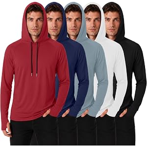 HovSiyla 5 Pack Fishing Sun Hoodie for Men UV UPF Long Sleeve Shirts Athletic Gym Workout Hiking Running Lightweight Tops