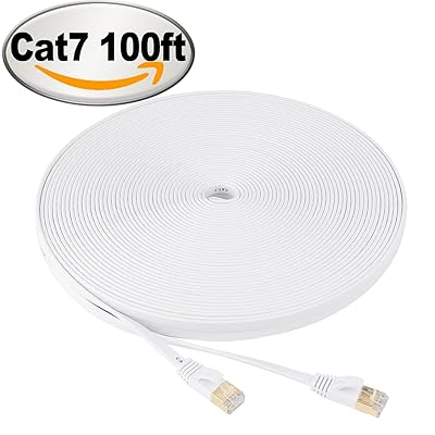 NCElec Flat STP Cat7 Ethernet Cable, Safe for In-wall and Outdoor Use (100Ft, White)
