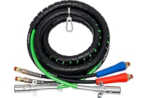 AUTSURLES 12ft 3 in 1 Trailer Air Line Hose Wrap Assembly with 7 Way Electrical Cable ABS & Power Air Line for Semi Truck Trailer Tractor