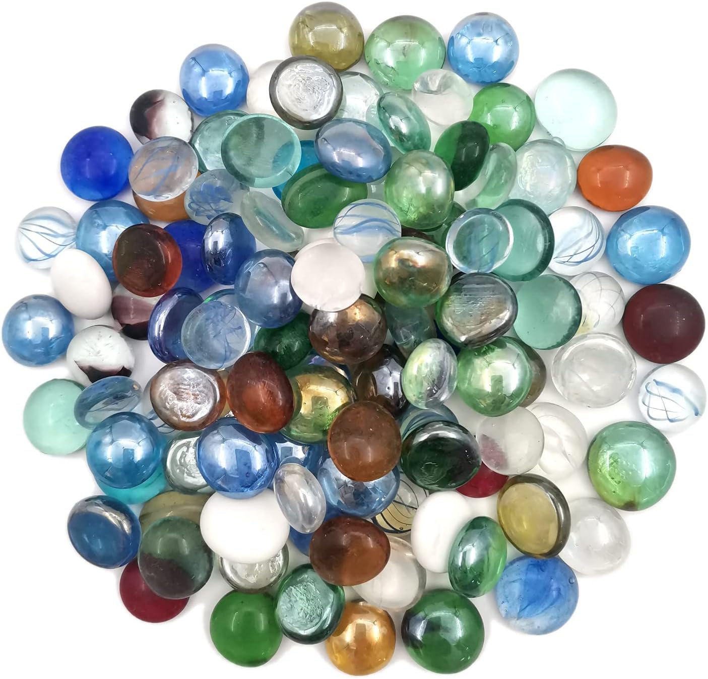 Vase Fillers - YGFRSTO Flat Glass Marbles 1 Pound Vase Filler Fire Pit Glass Pebbles for Indoor Plants, Aquarium Fish Tank Decorations, Home Decor, Fire Pit, Landscaping, Arts Crafts (Multi-Color)