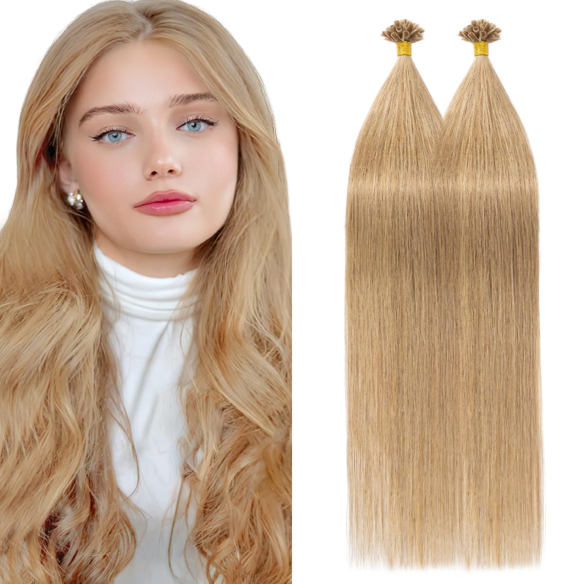 Silk-co U Tip Pre Bonded Hair Extensions Strands Keratin Nail Tip Straight Human Hair Extensions U tip Real Remy Hair 100 Strands Keratin Nail Til 20"-100g #27 Dark Blonde