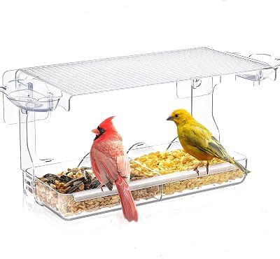 WELDUN Window Bird Feeders with 2 Water Bowls Clear Bird Feeder 24.5x10x14cm
