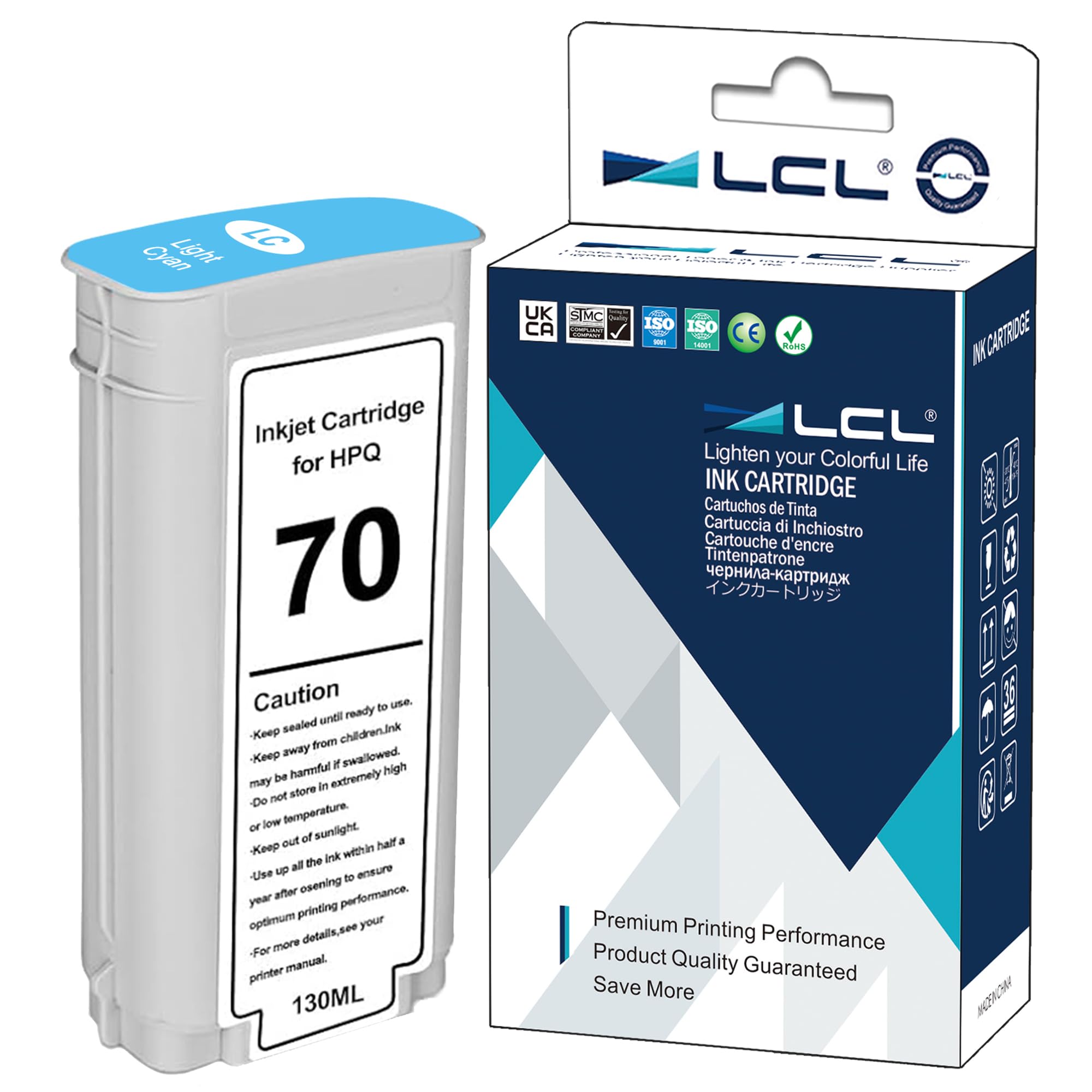 LCL Compatible Ink Cartridge 70 C9390A 135ML High Yield (1Pack Light Cyan) Replacement for HP Designjet Z2100 Z3100 Z3100PS Z3200 Z3200PS Z5200 Z5400