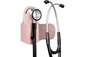 iGuerburn Leather Stethoscope Holder Hip Clip for Littmann & Most Stethoscopes, Stethoscope Clip Holster Accessories for Scrubs/Belt/Pocket, Pink(Right-Handed)
