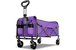 NLDD Foldable Wagon Cart with Wheels Collapsible - 300 LBS Large-Capacity Heavy Duty Folding Utility Cart for Garden Lounge Sports Groceries Camping Shopping - Purple