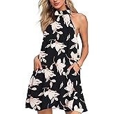 AUSELILY Womens Summer Dress Sleeveless Halter Neck Beach Dress Casual Sundresses with Pockets