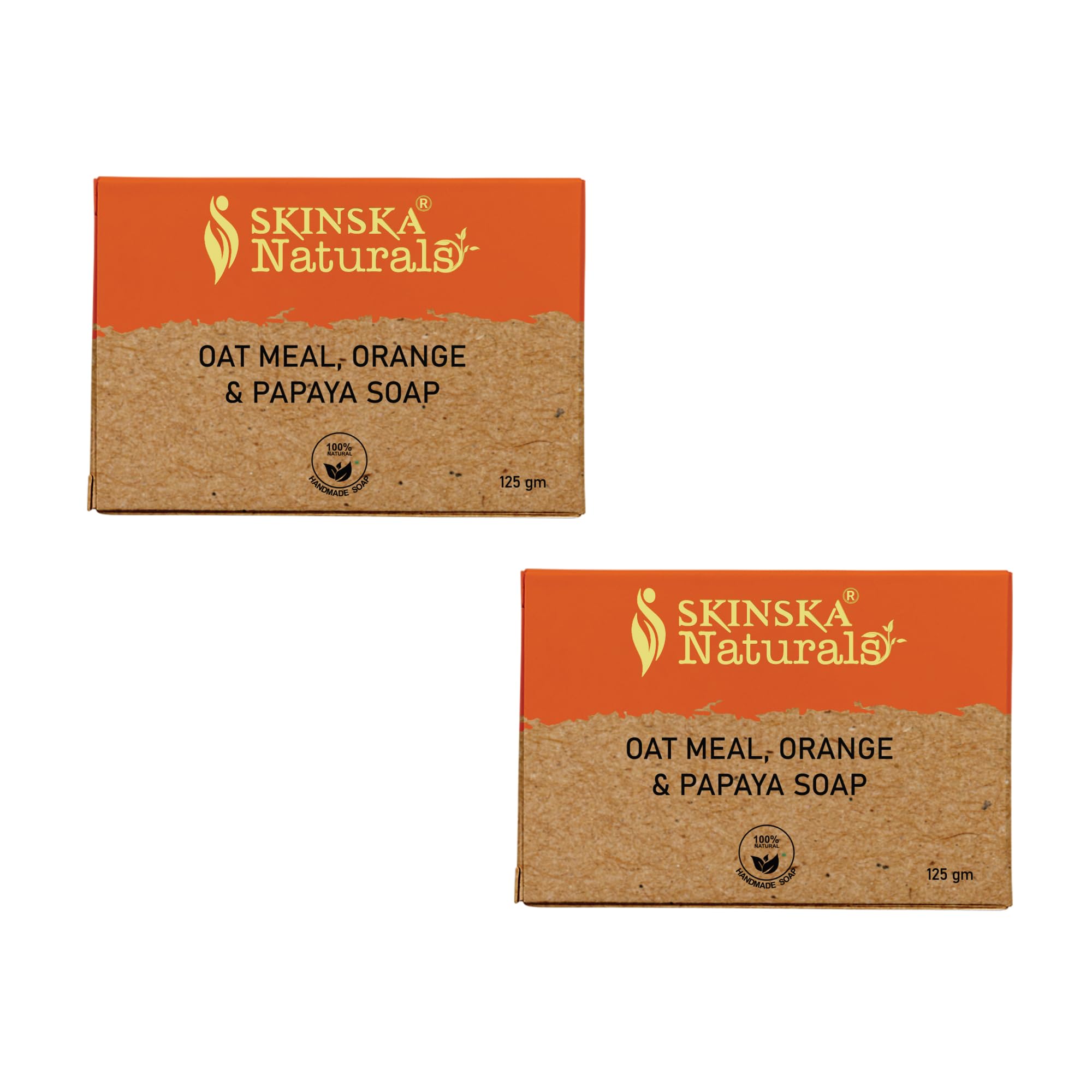 SKINSKA NATURALS Oatmeal Soap – Handmade with Orange & Papaya, Moisturising Cleanser for Face & Body, Smooth Radiant-Looking Skin, Bath & Shower Bar for Men & Women, Cruelty-Free, Pack of 2 × 125g