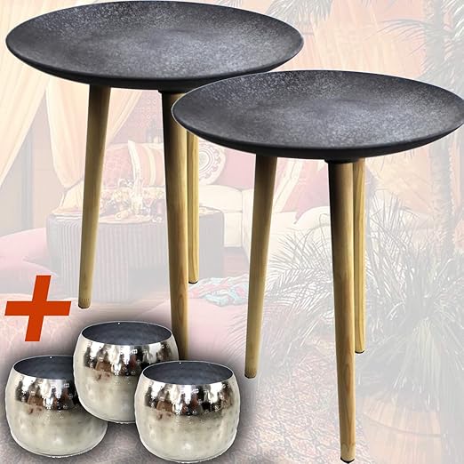 Loft 2er Set Couchtisch Wohnzimmertisch Sofatisch Tisch Beistelltisch Beton Optik O 44 Cm 3 Windlichter Silber Hammerschlag Vds Amazon De Kuche Haushalt