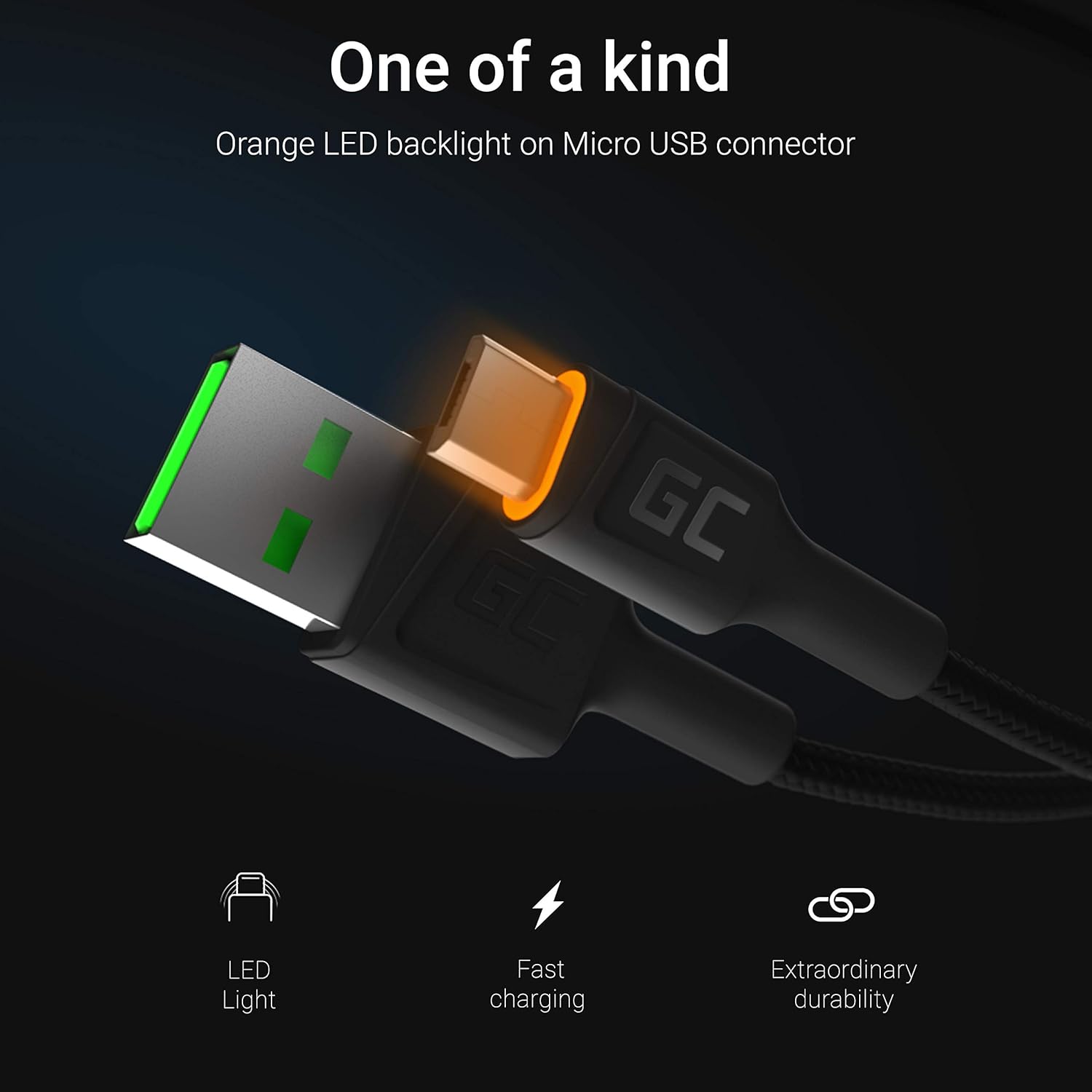 GC RAY Micro USB Cable 200cm Nylon LED Light Durable High Speed Data&Sync Fast charging with Quick Charge 3.0 for Samsung Nexus - Image 3