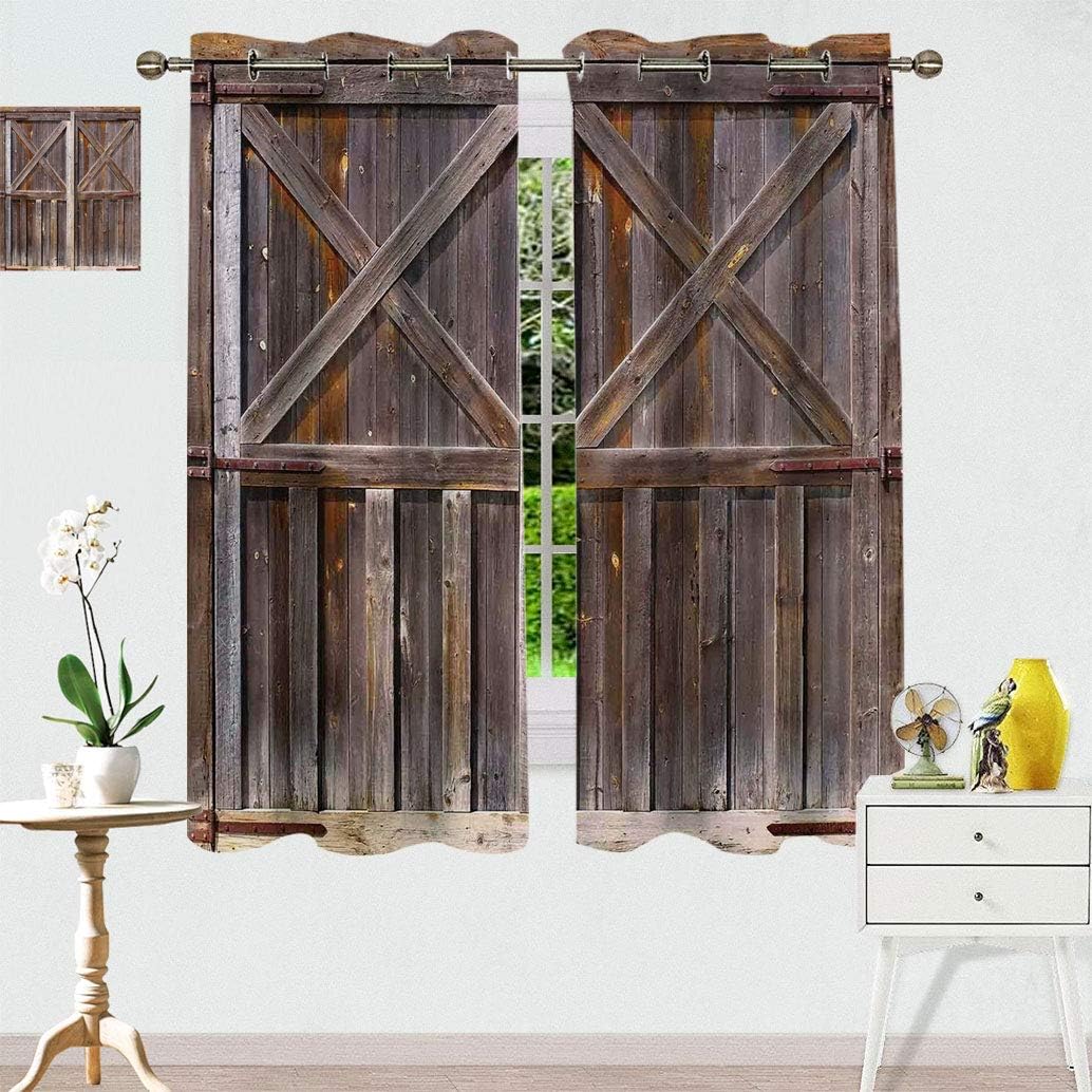 Amazing Rustic Triple Weave Curtains, Old Wooden Barn Door of Farmhouse
