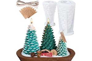 DACIES Christmas Tree Silicone Mold Large+Small 3D Cedar Christmas Candle Molds for Candle Making 2 Pack Xmas Tree Shaped Epoxy Resin Casting Silicone Molds with Wicks DIY Wax Soap Cake Art Craft Home Decor