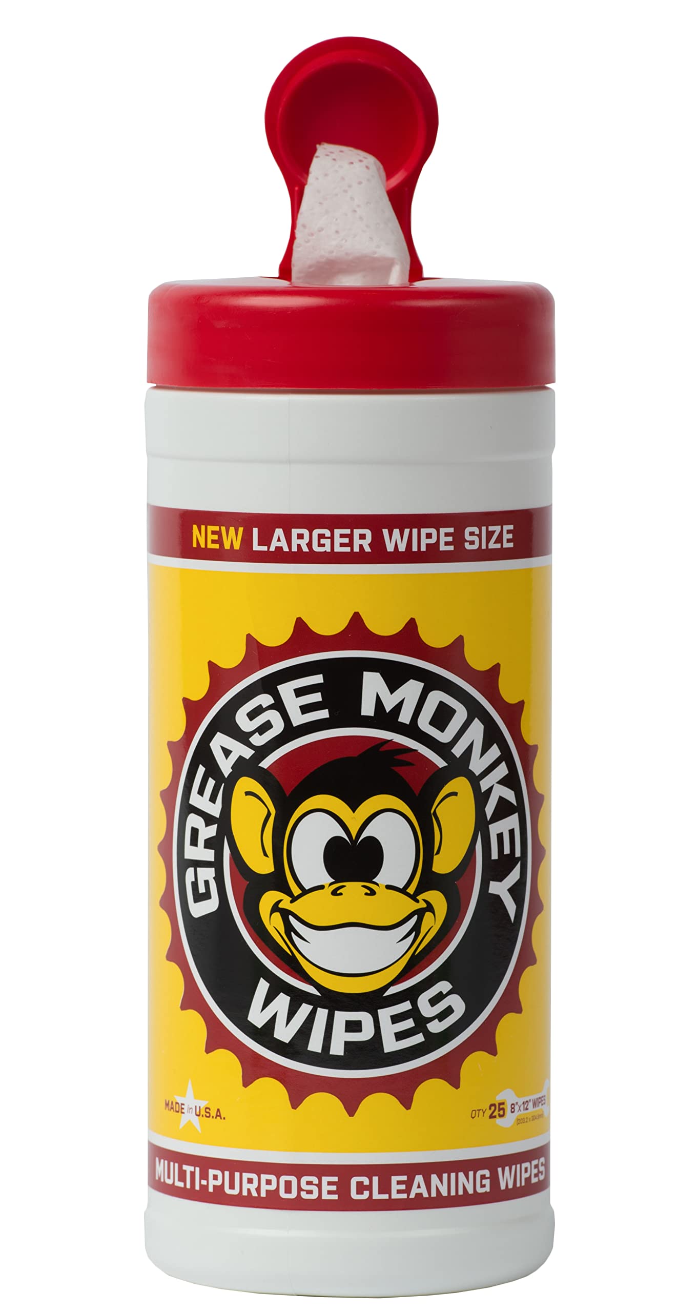 Grease Monkey Wipes, Multi-Purpose, Heavy Duty Cleaning Wipes Canister, 25-Count (Pack of 6)