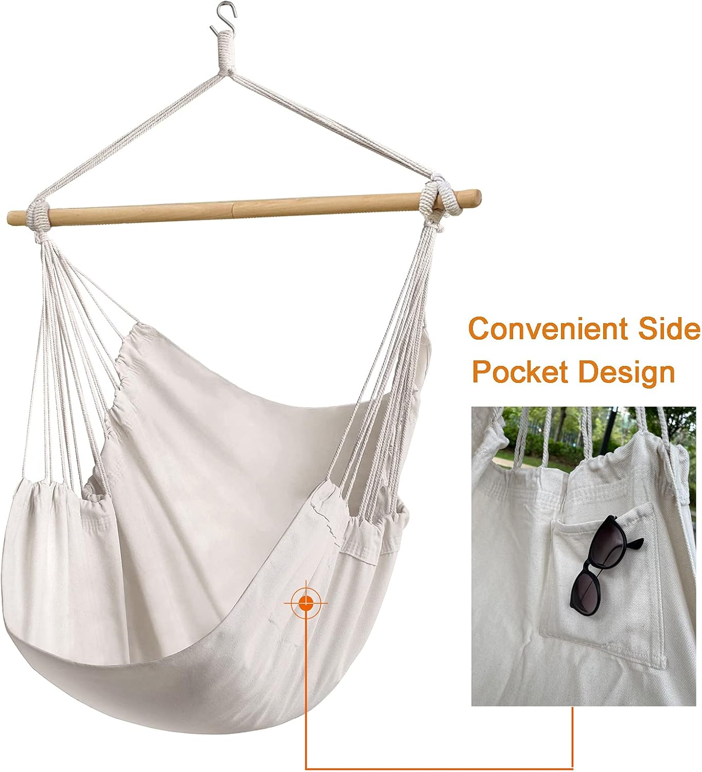 ZJXH Hanging Rope Hammock Chair Large Swinging Seat Chair Indoor and Outdoor Hammock Chair Durable: Kitchen & Dining
