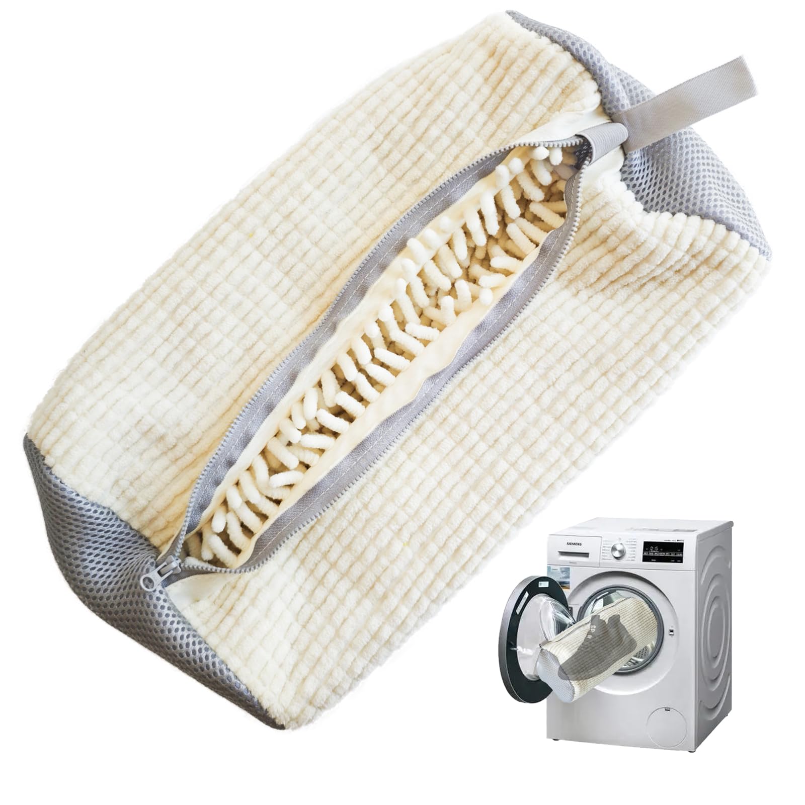 Shoe Washing Machine Bag, Trainer Sneaker Laundry Shoes Bag for Washing Machine Shoe Cleaning Bag Reusable with Zipper (White)