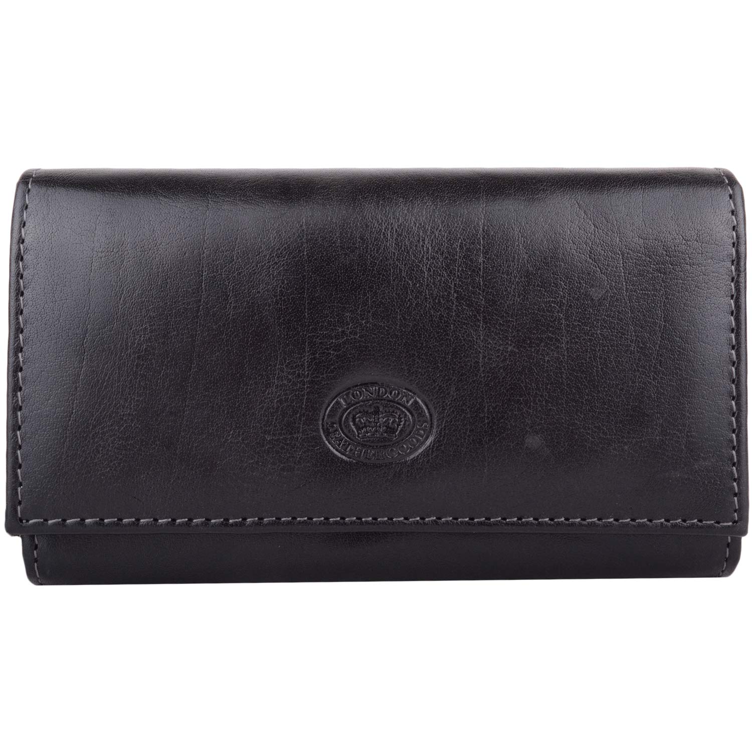 Womens Large Buffled Crumple Leather RFID Protected Credit Card Money Purse - Black