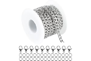 UMAOKANG 16.4 Feet Stainless Steel Curb Chains 5mm Silver Twisted Links Necklace Chain Bulk Spool with Open Jump Rings Lobster Clasps for Women DLY Bracelet Jewelry Making