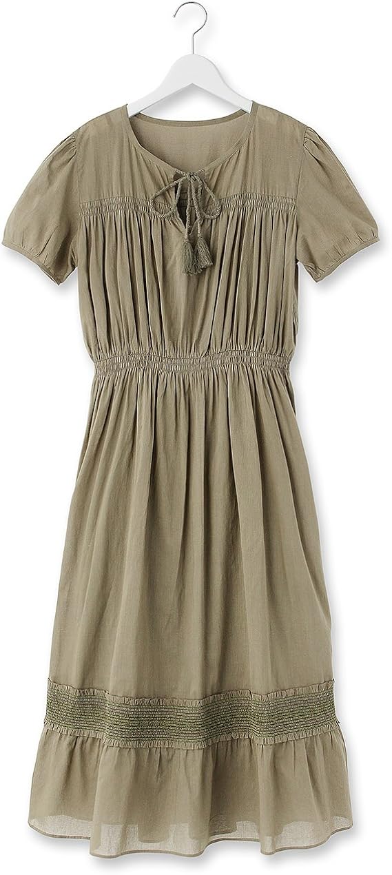Amazon ル ティロワ ドゥ ドレステリア Le Tiroir De Dressterior ソフトオーガンジーフォークロア調ワンピース F 03 L カーキ 027 パーティードレス 通販