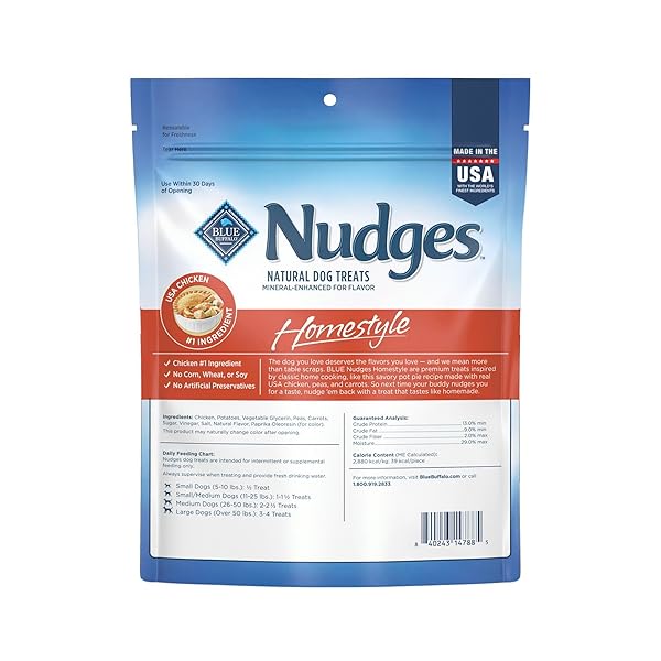BLUE BUFFALO NUDGES HOMESTYLE NATURAL DOG TREATS MADE WITH REAL CHICKEN, MADE IN THE USA, CHICKEN, 10-OZ BAG