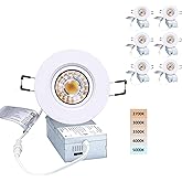 POPANU Canless Recessed Gimbal Downlight Rotatable-Spotlight 5 CCT 3 Inch Eyeball Ceilling Potlight, Dimmable Recessed Lights Fixture with Junction Box, 8W CCT Adjustable, White Round Trim, 6 Pack