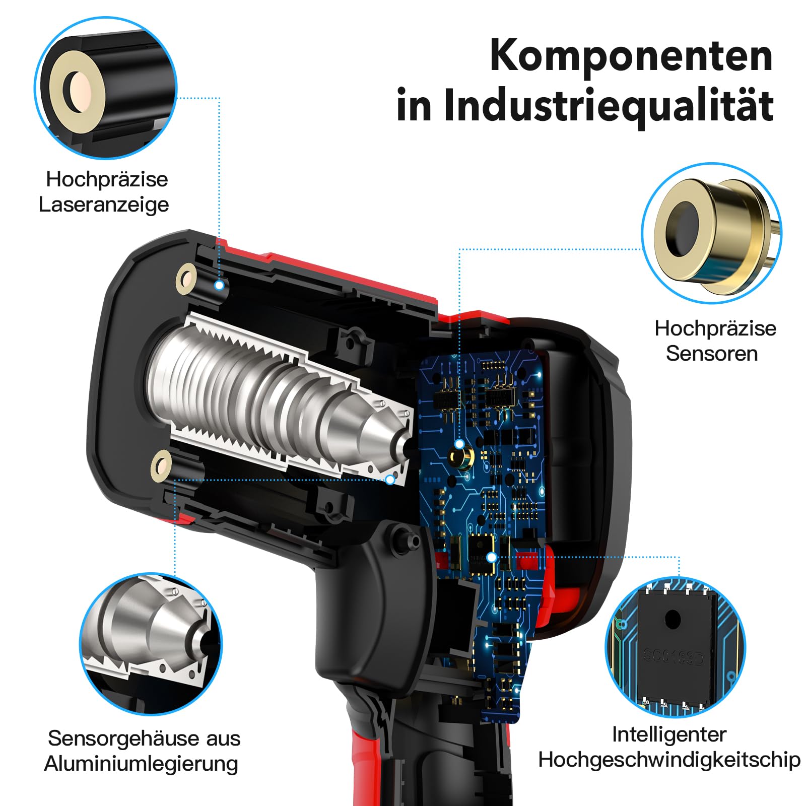Infrarot Thermometer MESTEK Hochtemperatur Digital Laser Temperaturmessgerät -40°C bis 1600℃ mit K-Sonde IR Pyrometer Berührungslos LCD Alarm Einstellbarer Emissionsgrad für Kochen Industrial HVAC 9