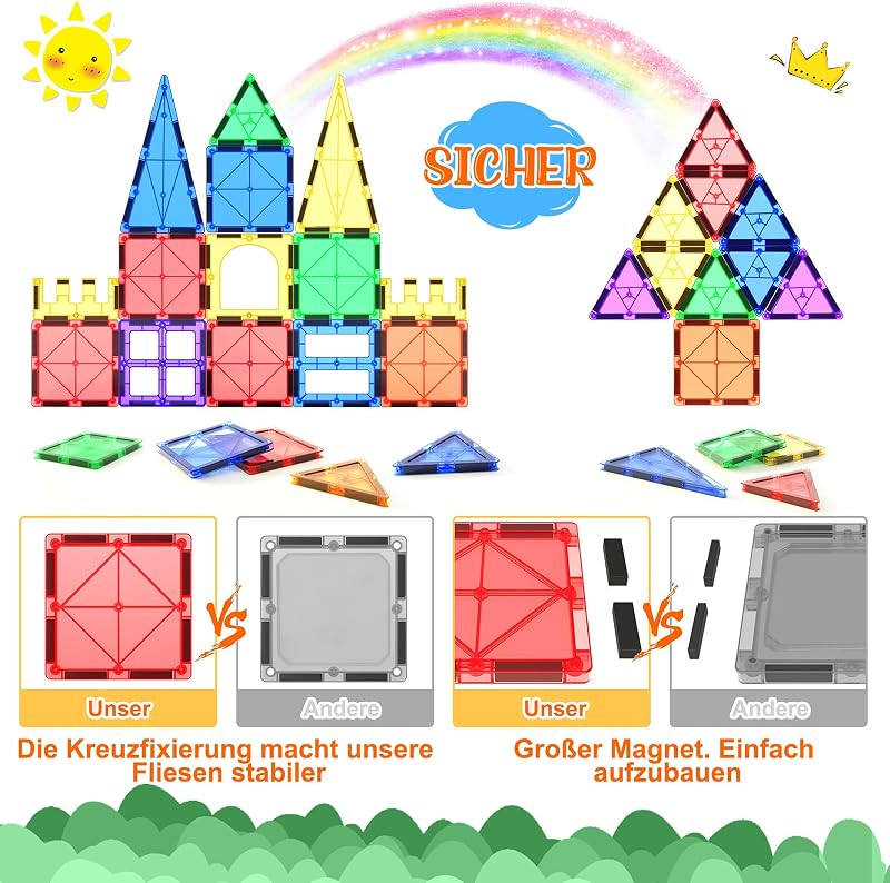 Magnetische Bausteine Spielzeug ab 3 jahre, Sensorik spielzeug für kinder