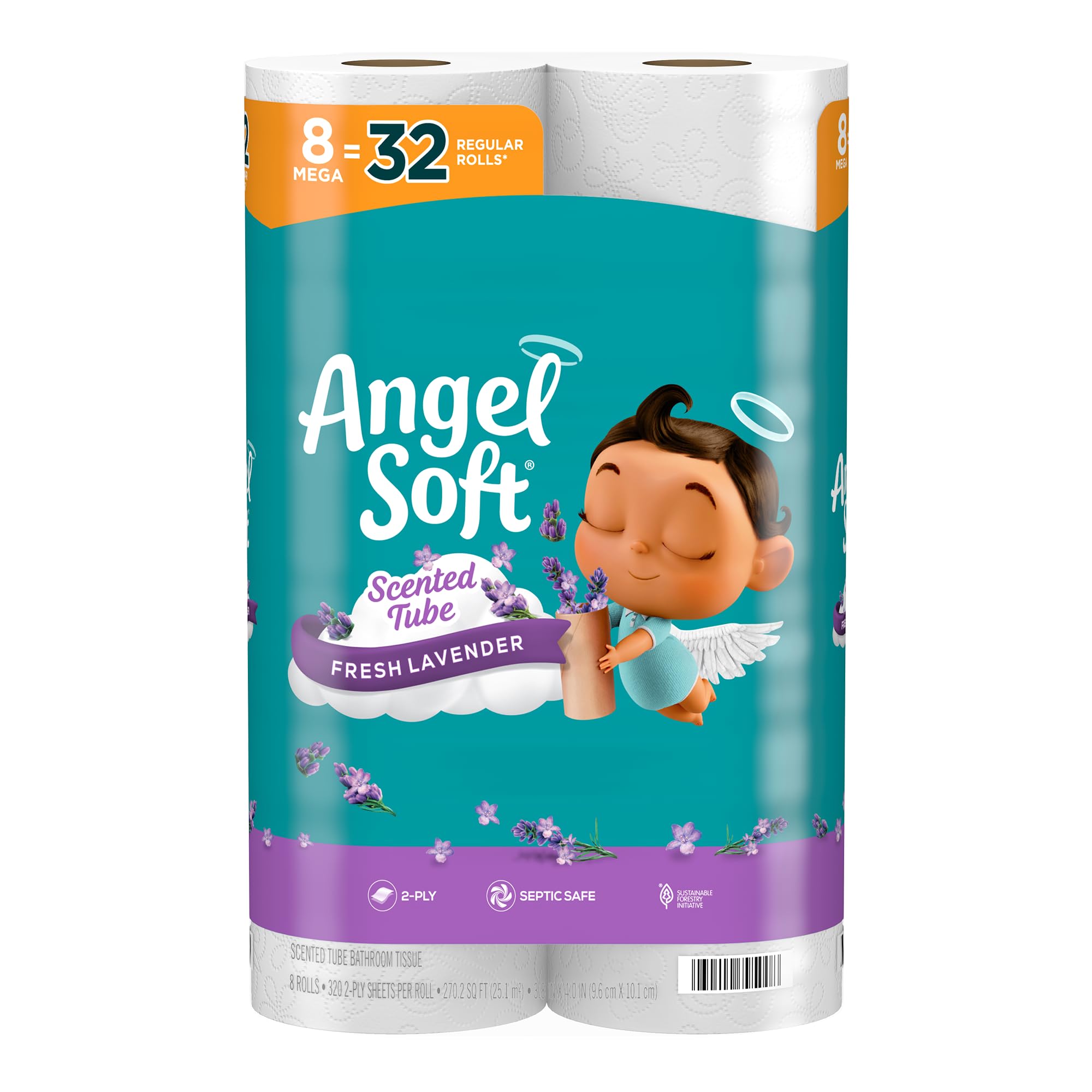 Photo 1 of Angel Soft Toilet Paper with Fresh Lavender Scented Tube, 8 Mega Rolls = 32 Regular Rolls, Soft and Strong Toilet Tissue