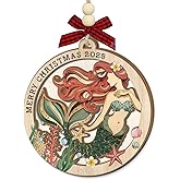 Mermaid Christmas Ornament 2025 - Mermaid Gifts for Women, Girls, Ocean Themed Wooden Ornaments for Tree, Fantasy Gifts for Daughter, Sister, Friends, Sea Lovers Ideas