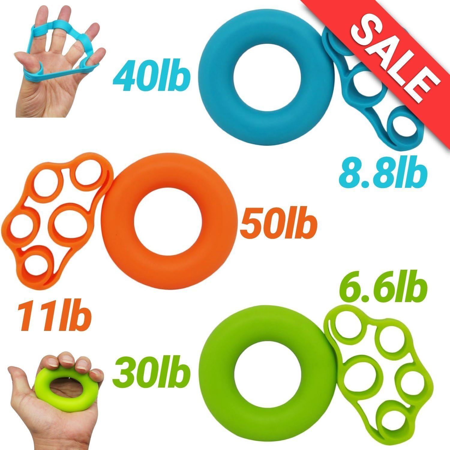 YiCare Finger Stretcher & Hand Grip Strengthener (Pack of 6) - Strengthens Fingers, Wrists and Forearms - Best for Climbing, Golf & Tennis Grip Power, Hand Therapy and Restore Strength
