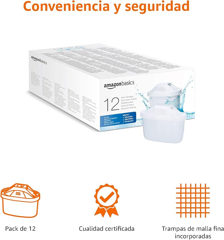 Cartuchos de filtro de água amazon basics, adequados e compatíveis com todos os brita incl.perfectfit e jarros, pacote com 12