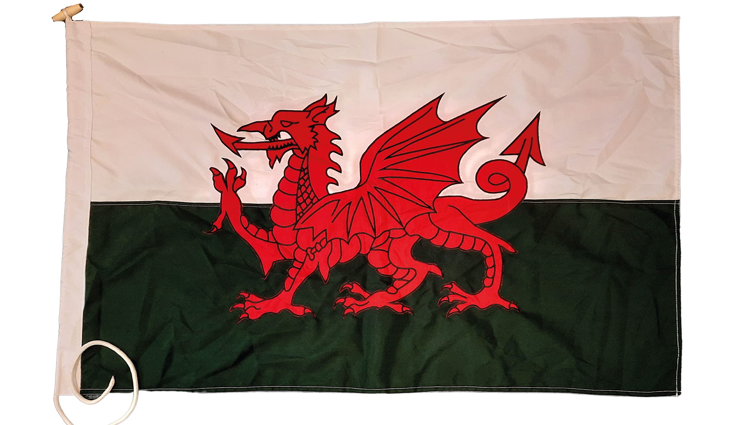NWFlags Sewn Wales Flag | 3ft x 2ft Rope & Toggle | 3x2 Stitched Welsh Dragon Flag