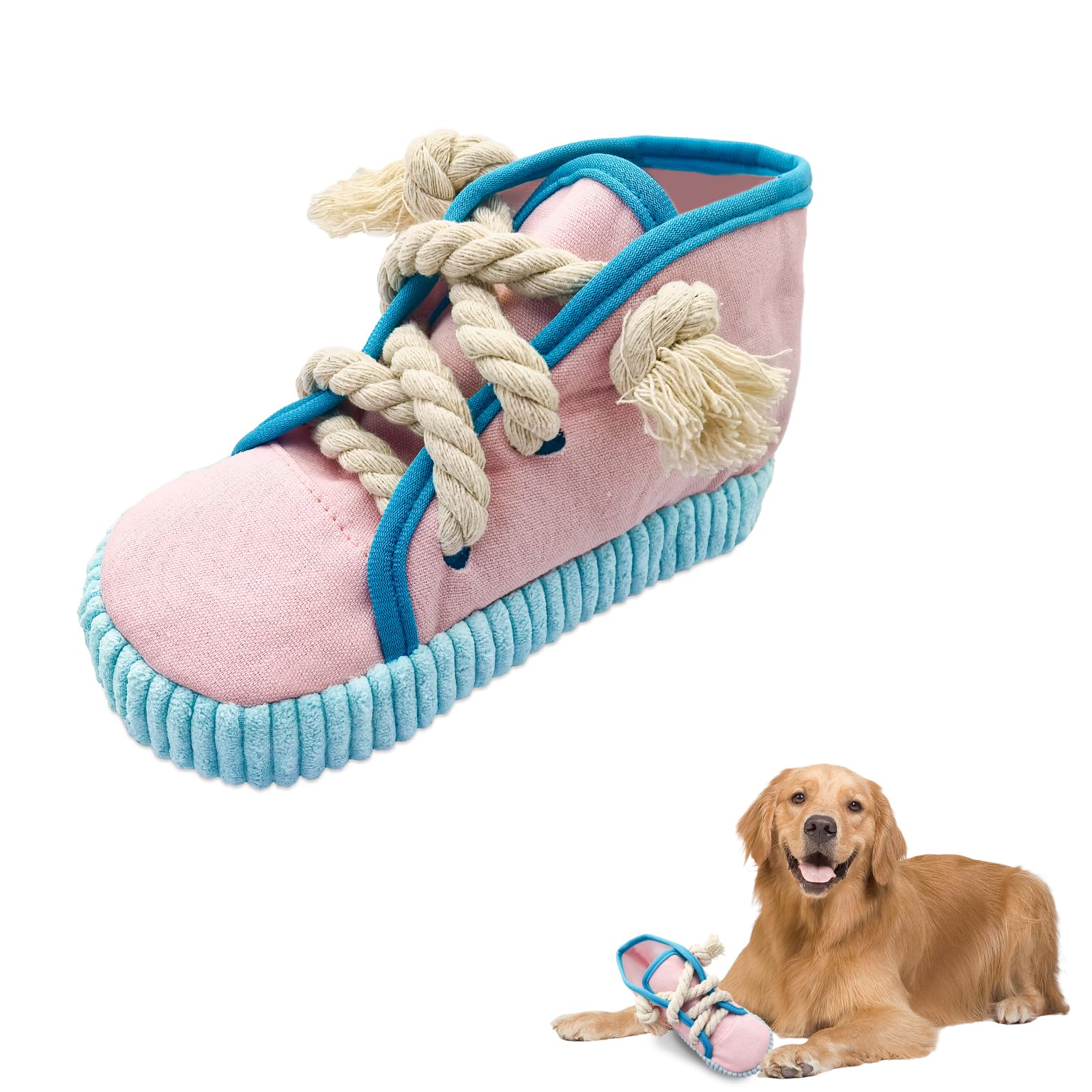 Andiker Dog Squeaky Toy, Durable Shoes-shaped Dog Chew Toys with Squeakers to Reduce Boredom and Consume Extra Energy Interactive Puppy Chew Toys for Small Medium Large Dogs (High,Pink)