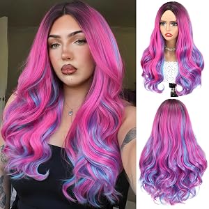 Long Curly Rainbow Color Wigs 24 Inch Unicorn Colorful Wavy Hair Wig | Multicolored Wig for Women Music Festivals/Carnivals/H