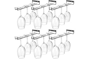 Dicunoy 6 Pack Hanging Wine Glass Rack, 12 Inch Metal Under Shelf Wine Glass Holder, Wall Mounted Iron Wine Glass Hanging Rac