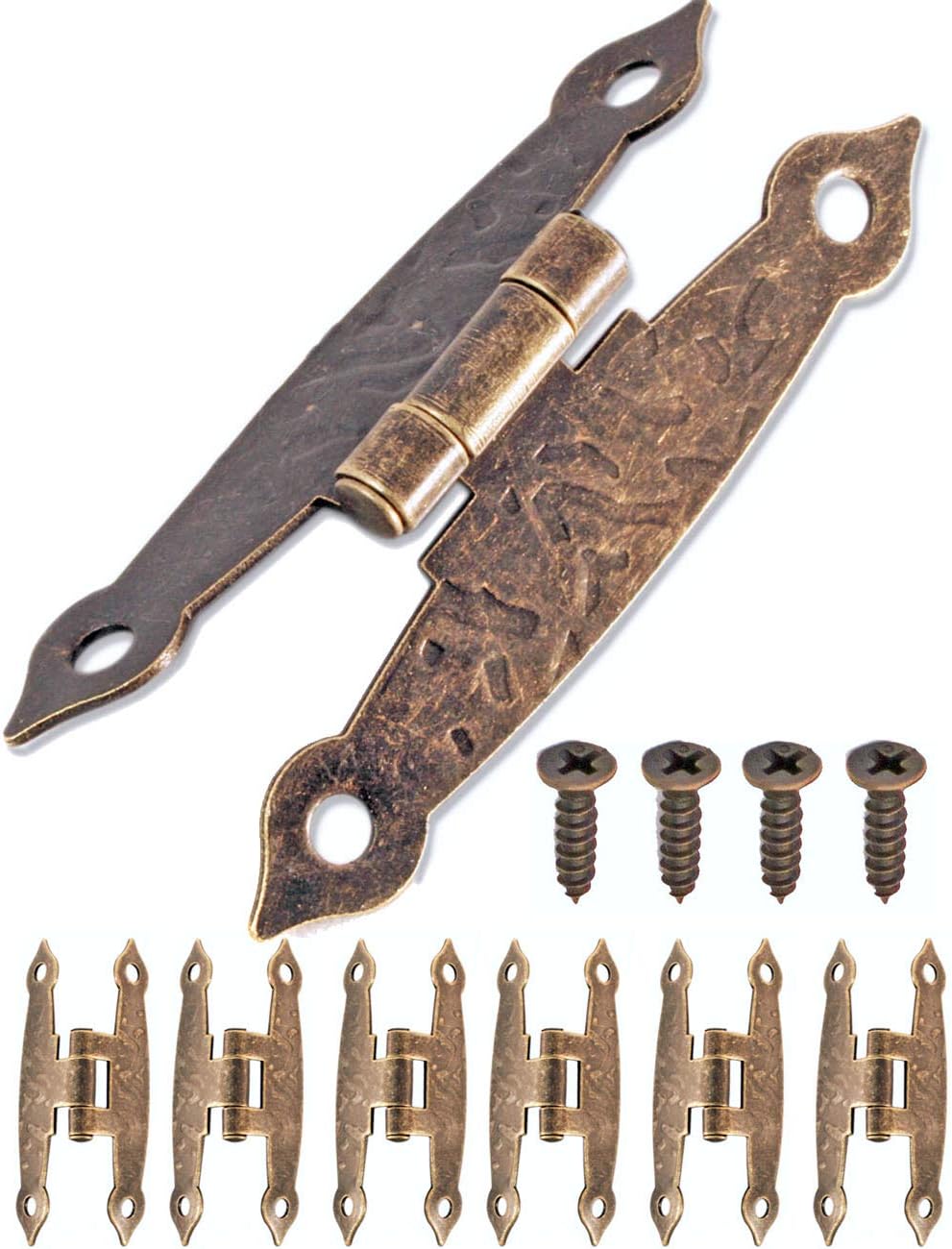 Fuxxer - 6 x antique hinges, bronze iron design, for cupboards, cupboard doors, chests, boxes, in vintage/country house/retro style, 65 x 34 mm, set of 6