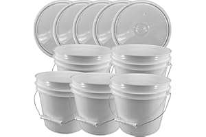 ILLING COMPANY, INC. PACKAGING YOUR VISION Illing Company (Now Illing Packaging) Premium 1 Gallon Bucket, HDPE, White, 5 Pack with Matching Lids, All Purpose Pail, No BPA Plastic, Food Grade, Metal Handle w/Thick Plastic Grip