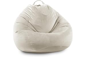 LPMOERA Stuffed Animal Storage Bean Bag Chair Cover (No Filler) Zipper Soft Fuzzy Fluffy Stuffable Bean Bag Cover for Organizing Children Plush Toys or Memory Beige Small