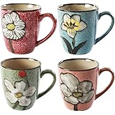 Ceramics 12oz Cappuccino Mug,Coffee mugs,Tea mugs,Kiln Glazing Process,Microwave and Dishwasher Safe, Perfect For Tea, Espresso, Latte - Porcelain Mugs for Kitchen or Cafe (Red+Blue+Green+Pink)