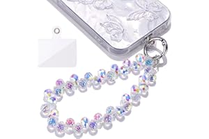 TINKRSTUFF Cool Detachable Phone Charms Clear White AB Colors Bedazzling Glass Beaded Anti-Theft Chain String Aesthetic Y2K Cellphone Wrist Strap for Bag Keychain Airpods Camera Pendants Decor