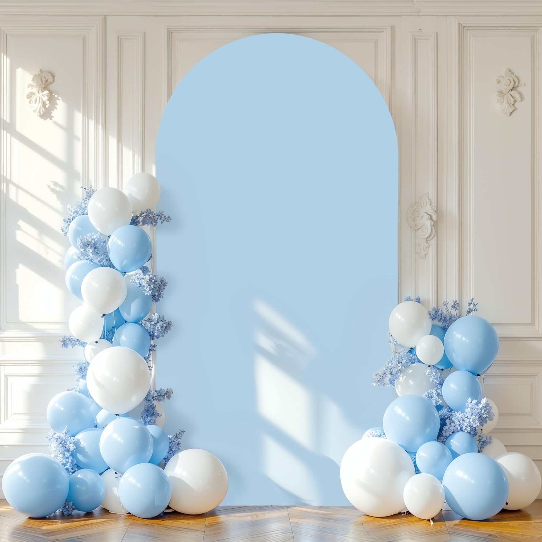 Photo 1 of 6FT Blue Wedding Arch Backdrop Cover Spandex Fitted Arch Covers Stretchy Backdrop Round Top Chiara Backdrop Cover for Birthday Party Ceremony Banquet Decoration