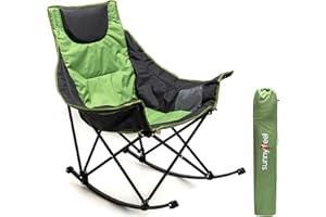 SUNNYFEEL Rocking Camping Chair, Luxury Padded Recliner, Oversized Folding Lawn Chair with Pocket, Heavy Duty for Outdoor/Picnic/Lounge/Patio, Portable Camp Rocker Chairs with Carry Bag