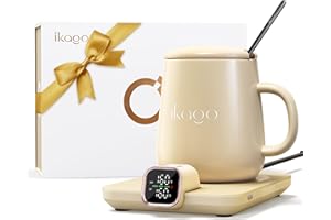 ikago Heated Coffee Mug Warmer & Mug Set Yellow - Heated Mug Warmer Plate with Auto Shut Off, 1°F Precise Temperature Control
