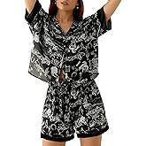 Arssm Womens Silk Pajamas Set 2 Piece Pajama Short Set Satin Pjs Floral Button Down Loungewear