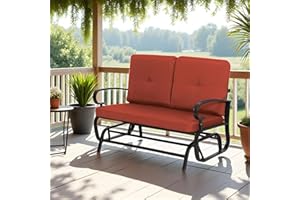 SUNCROWN Outdoor Swing Glider Chair, Patio 2 Seats Loveseat Rocking Chair with Cushions, Steel Frame Furniture-Red
