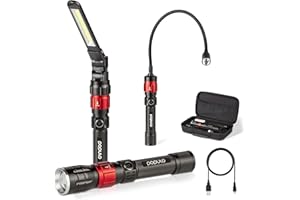populo 3 in 1 Led Work Lights with Magnetic Base, LED Flashlight with Flexible Gooseneck and Slim Bar Light, 400 Lumens Rechargeable Flashlights for Household, Camping and Car