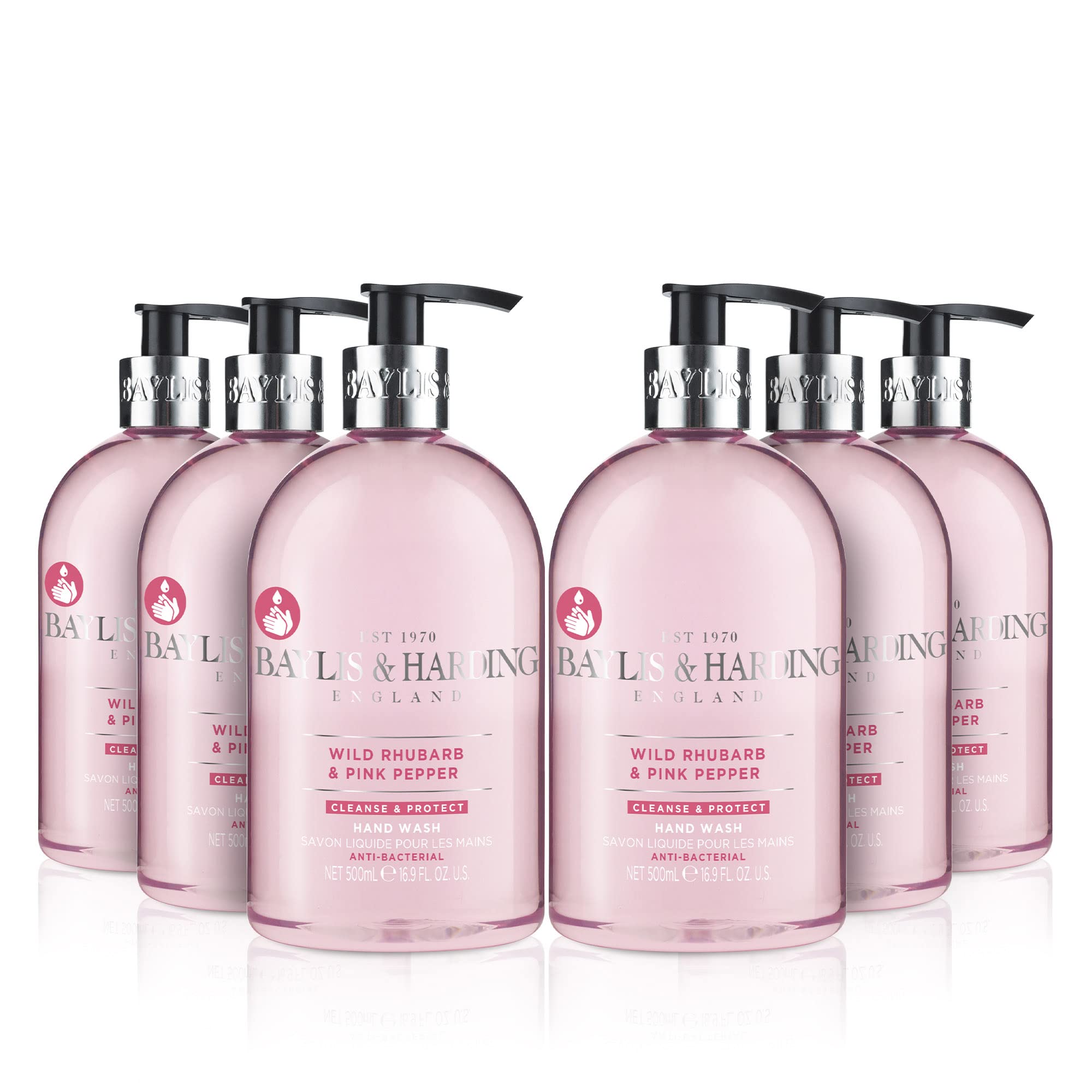Baylis & Harding Wild Rhubarb & Pink Pepper Anti-Bacterial Hand Wash, 500 ml (Pack of 6) - Vegan Friendly