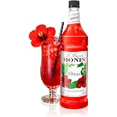 Monin Hibiscus Syrup for Drinks - 1 liter / 33.8 fl oz | Hibiscus Syrup Flavoring for Cocktails, Mocktails, Lemonade, Iced Teas, Sodas, &amp; More, Kosher, Gluten Free, Non-GMO