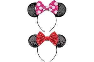 2 PCS Mouse Ears Headbands Shiny Sequin Bows Hairband Hair Accessories for Christmas Holloween Cosplay Parties
