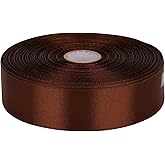 Baocuan 1 inch Brown Satin Ribbon 50 Yards Solid Fabric Ribbons Roll for Wedding Invitations, Bridal Bouquets, Sewing, Party Decorations, Gift Wrapping and More