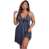 COZYEASE Women's Plus Size Lace V Neck Cami Nightdress Spaghetti Strap Teddy Slip Dress Backless Chemise Nightgowns