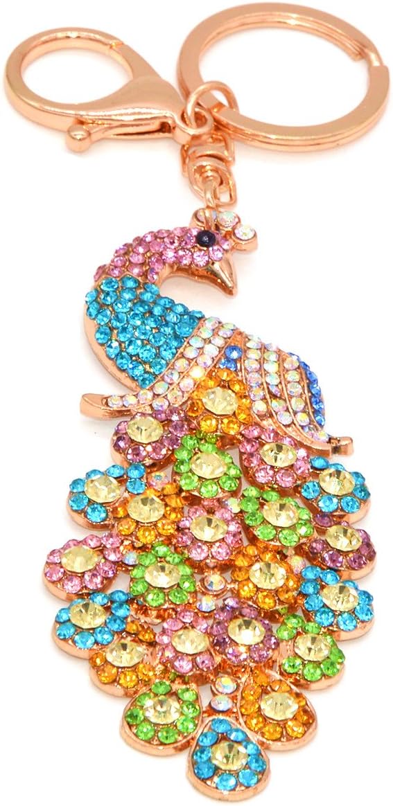DecoSeries Peacock Metal Bling Crystals Rhinestone Keychain Alloy Keyring Keyfob Charm For Handbags Multi-color - Image 3